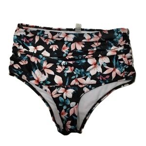 ‼️4/$20‼️ SHEIN Floral High-Waisted Bikini Bottom - Black and Pink